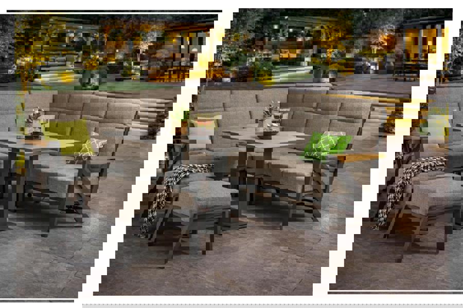 Darwin 7 Seater Corner Sofa Set - Premium Aluminium Garden Furniture with Teak Wood The Garden Furniture Shop