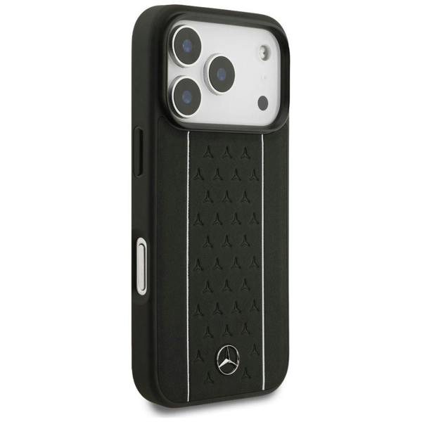 Mercedes Leather Star Pattern Stripes Case with MagSafe for iPhone 17 Pro 6.3" Black - MEHMP17L25RPSLKH