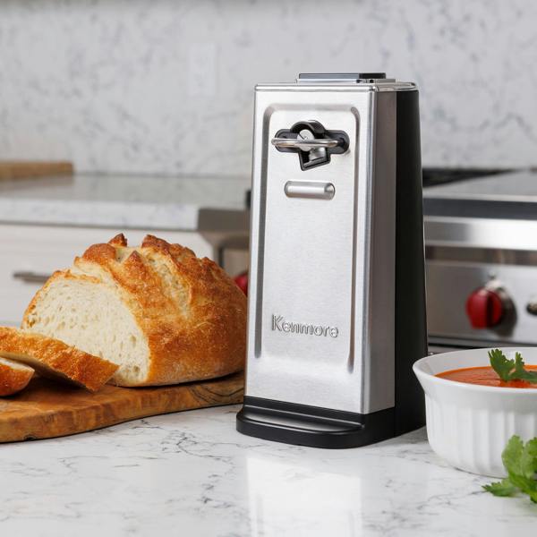 Kenmore Electric Can Opener Smooth Touch Tin Opener with Knife Sharpener & Bottle Opener (Silver)