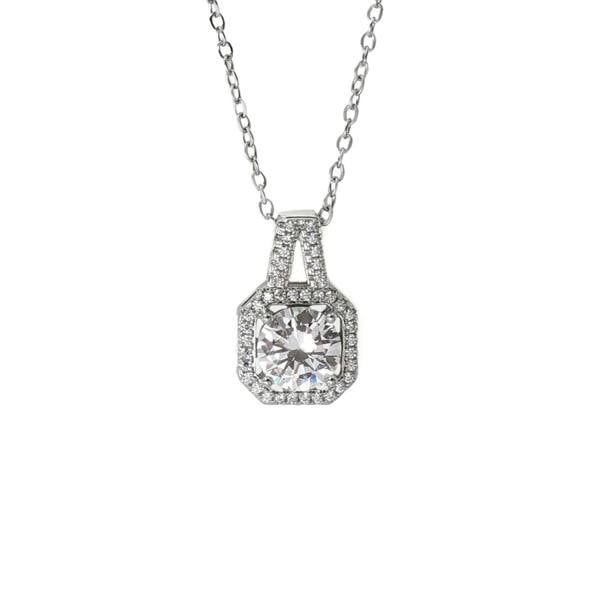 Say It With Cushion Cut Halo Necklace - Silver