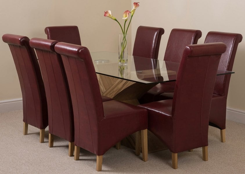 That's Furniture Valencia Oak Large Glass Dining Table & Montana Leather Chairs