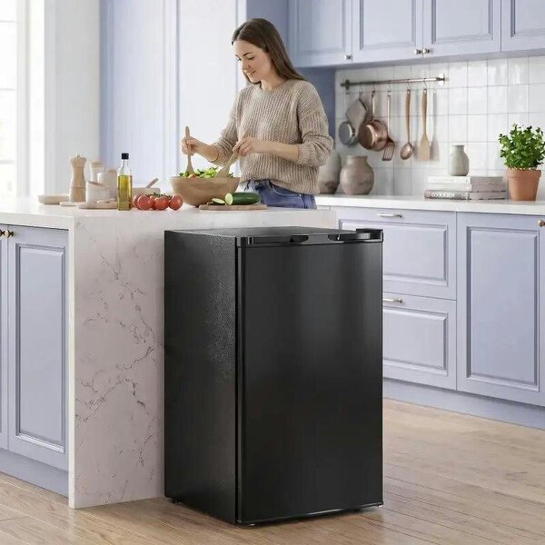 85L Mini Freezer Countertop, Compact Freestanding Upright Freezer with Reversible Door, Removable Glass Shelves, Black - Black