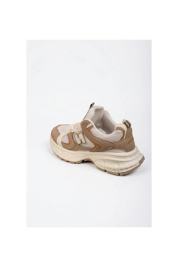[brandflag] Harper Womens Chunky Sole Mesh Panel Trainers - LIGHT BEIGE