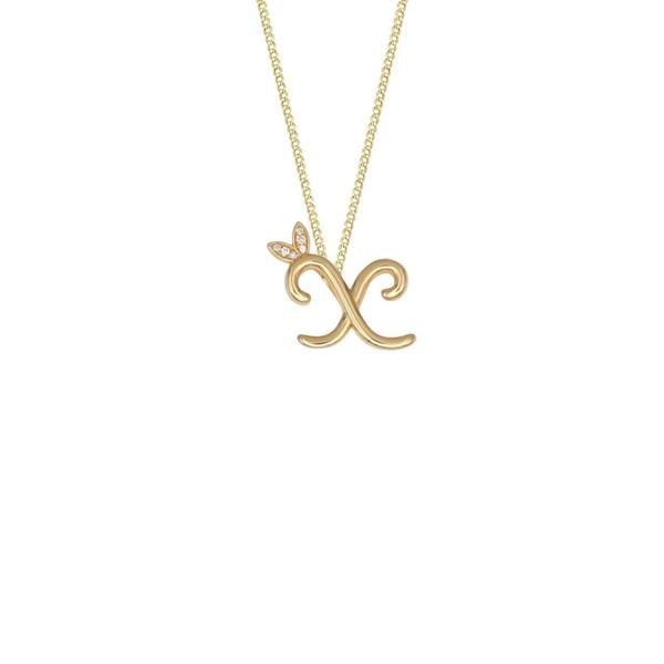 Say It With Winged Diamond Initial Necklace - Yellow Gold