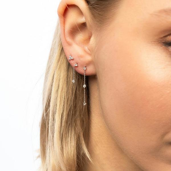 Spero London Fine Triple Diamond Drop Single Earring 14ct Solid Gold