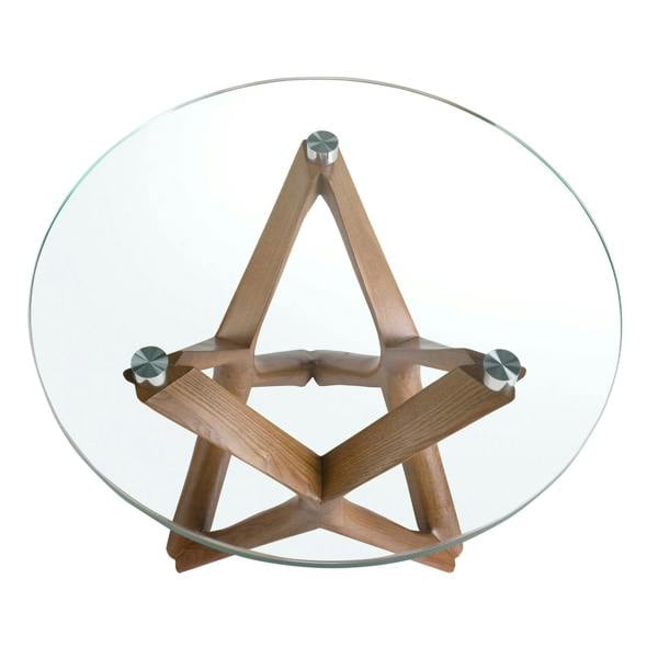 Angel Cerdá Round tempered glass and walnut corner table 2127