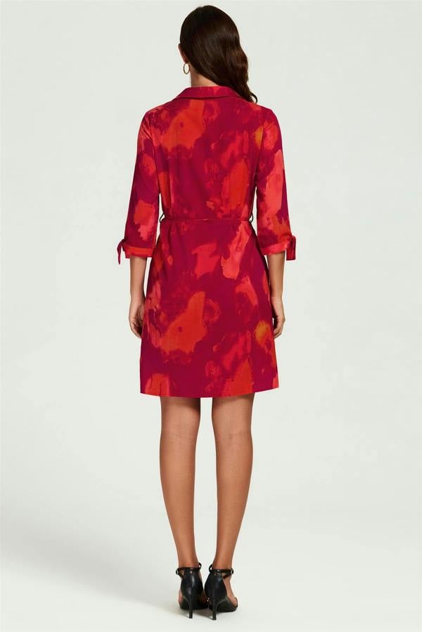 FS Collection Abstract Print Shirt Mini Dress In Red