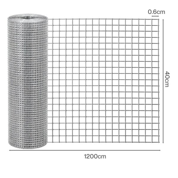 Lambu Rodent Mesh Galvanised Steel Wire Grid 12mx40cm Roll for Garden Silver