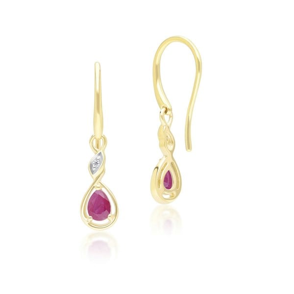 Gemondo Classic Pear Ruby & Diamond Drop Earrings In 9ct Yellow Gold