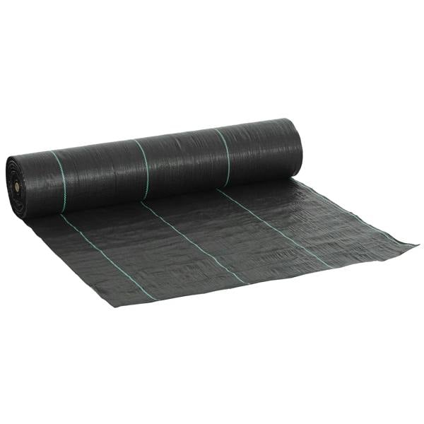 Black weed control membrane fabric, rolled with grid marking lines