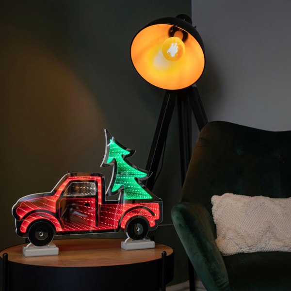 Samuel Alexander 40cm Infinity Light up Christmas Truck Decoration with Red & Green LEDs on Wooden Base