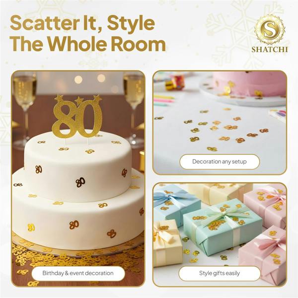 80th Birthday Gold Foil Confetti Family Pack for Table Decor and Celebration Displays image 7