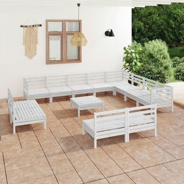 Berkfield 13 Piece Garden Lounge Set Solid Wood Pine White