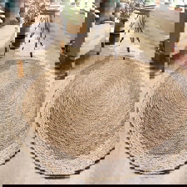 The Rugs Hand-Braided Jute Rug with Colourful Border