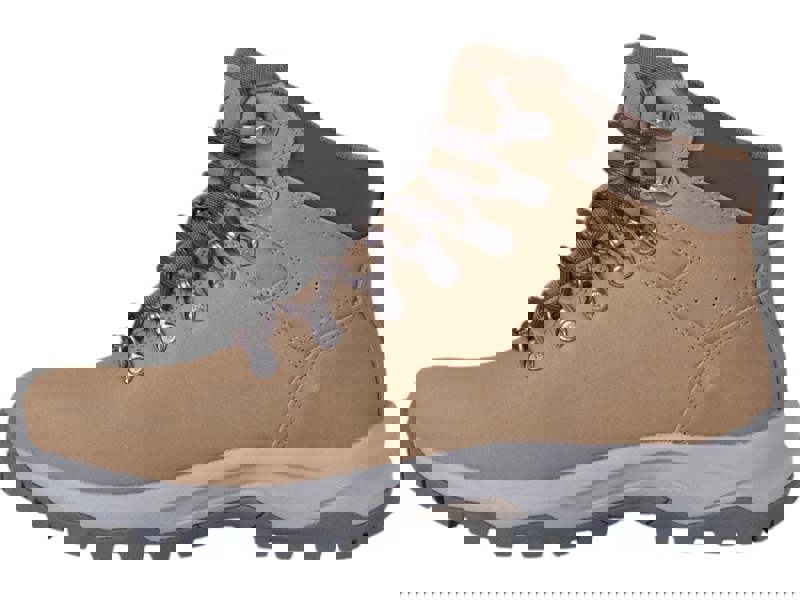 Karrimor Mendip 4 Womens Waterproof Hiking Trekking Ankle Boots, light brown waterproof hiking boot with supportive ankle collar and rugged sole for outdoor trekking.