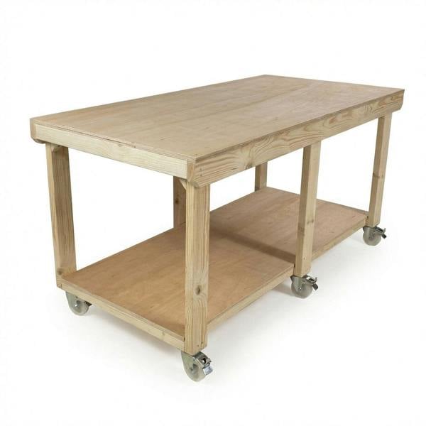 Arbor Garden Solutions Wooden Workbench Eucalyptus Hardwood Top Depth-3ft with Wheels