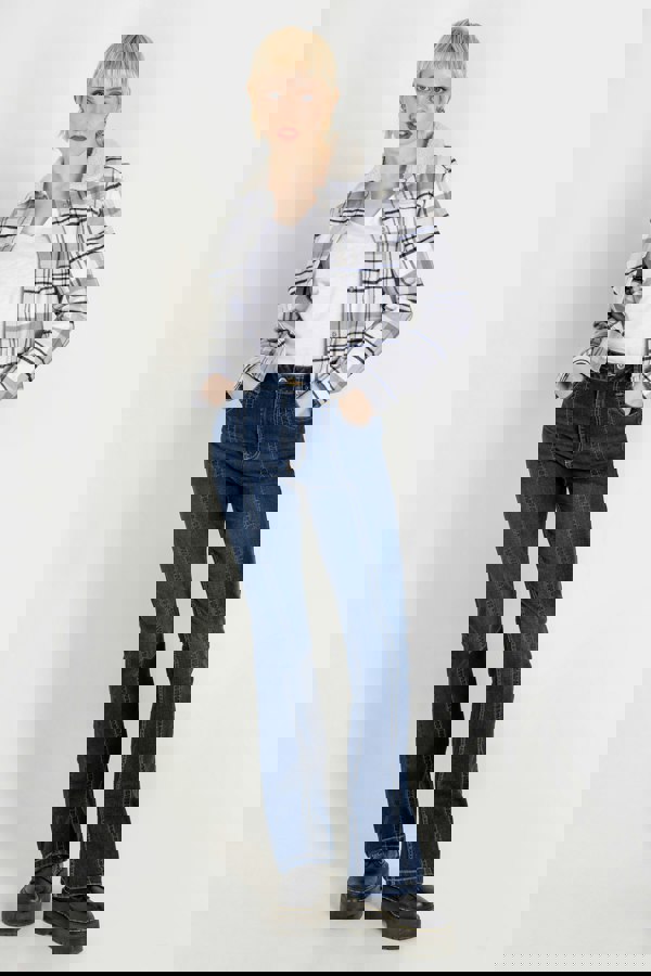 ENORSIA White Plaid Check Borg Collar Shacket