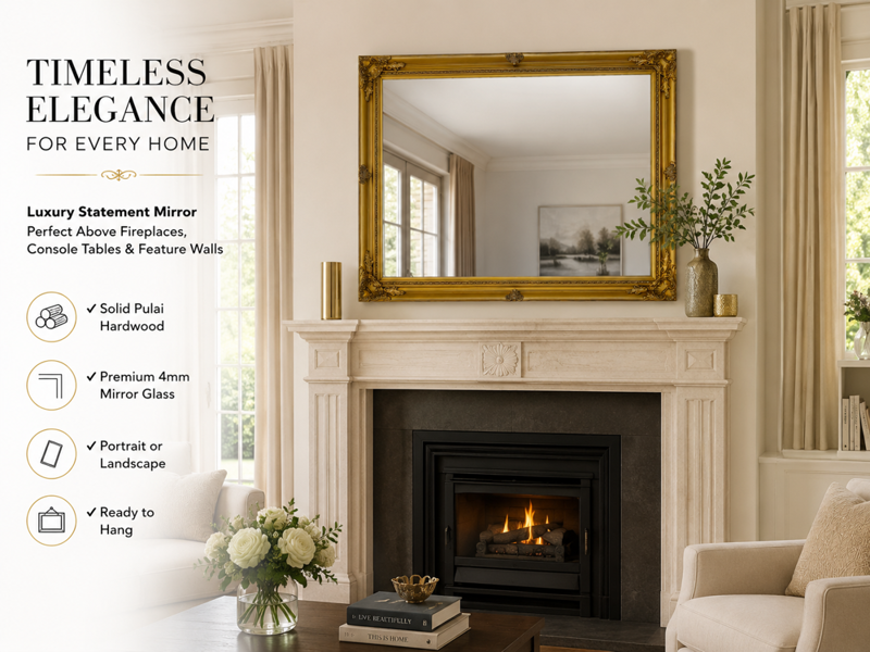 Downton Interiors Antique Gold Extra Large Wood Frame Wall Mirror 106cm 75cm