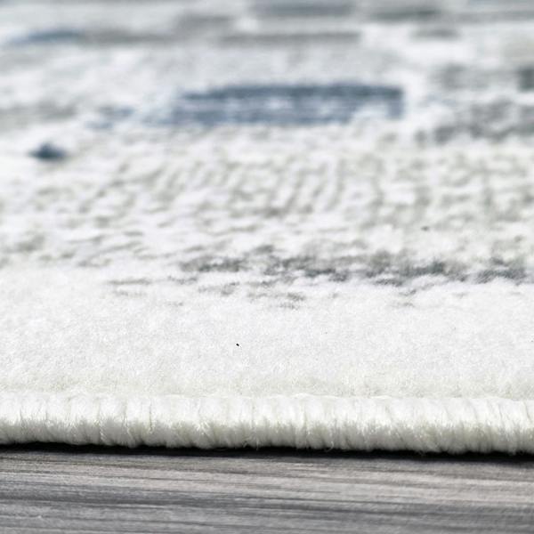 Abstract Modern Rug Cream Grey Blue Black Soft Low Pile Living Room Area Carpet