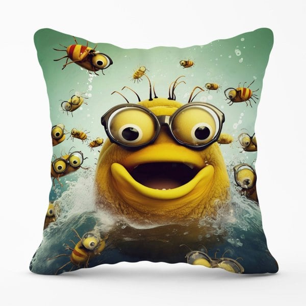 Warren Reed Happy Worm And Bees Splashart Cushions