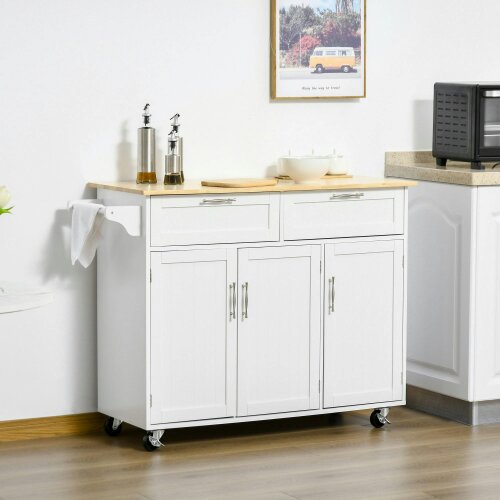 Wyld Haus Nave Wooden White Kitchen Island 2 Drawers 3 Doors
