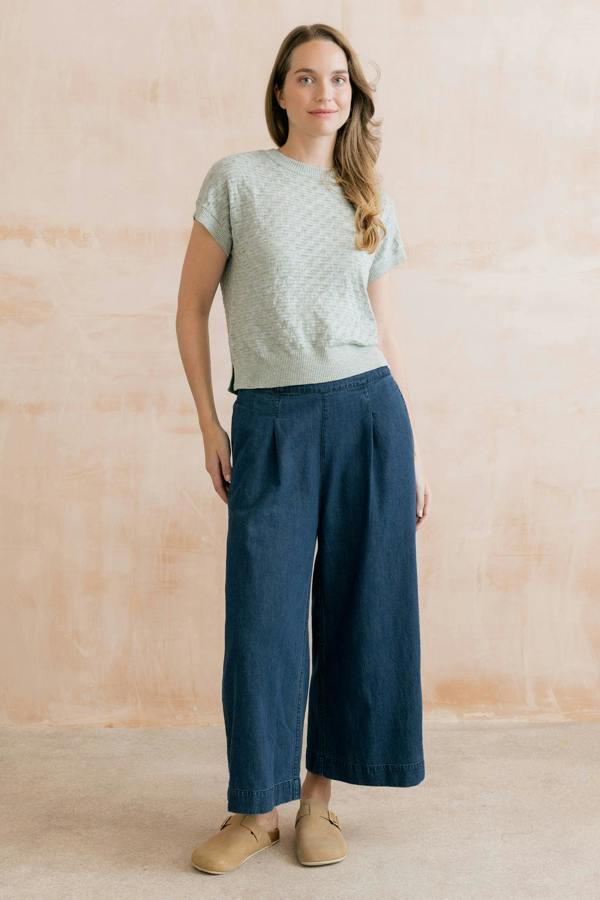 Lily & Me Lola Pointelle Knit Top Silver Sage