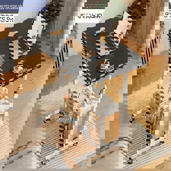 Living and Home 2-tier Height Adjustable Mobile Table Overbed Desk with Shelves Wheels