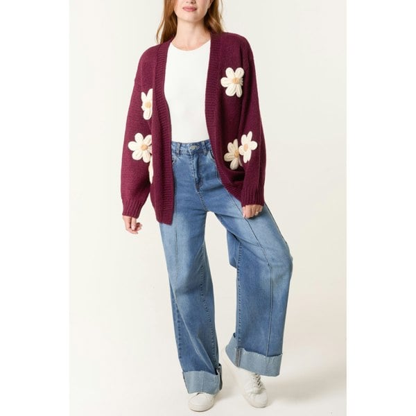 Blue Vanilla Daisy Large Flower Cardigan - Berry
