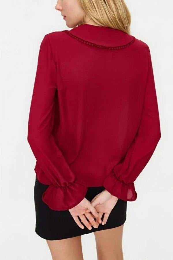WOVCOR Baby Collar Woven Shirt with Balloon Sleeve