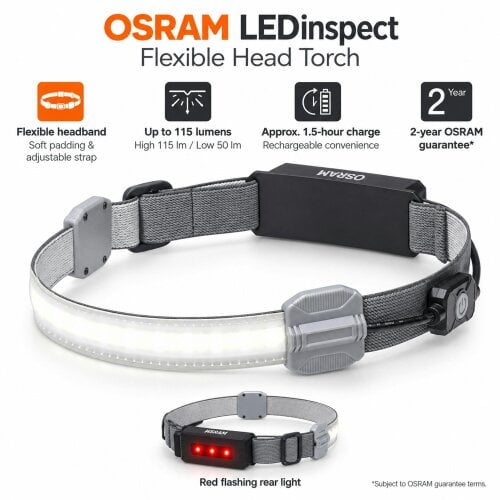 OSRAM Rechargeable Running Head Torch LED Headlamp White Front Red Rear 115lm