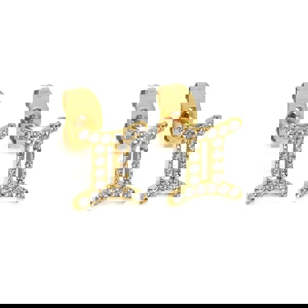 Say It With Gemini Earrings with CZ Stones - Yellow Gold Plated