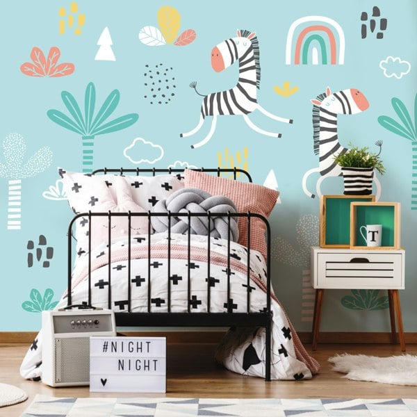 Origin Murals Dancing Zebras Wall Mural - Blue