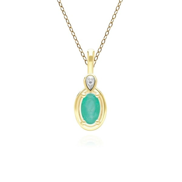 Gemondo Classic Oval Emerald & Round Diamond Pendant Necklace In 9ct Yellow Gold