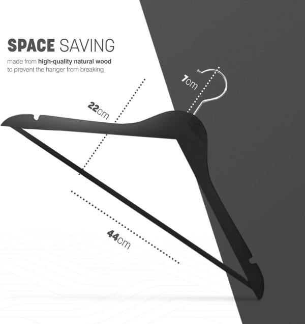 Dyzi 20 Pack Wooden Clothes Hangers With Non Slip Bar