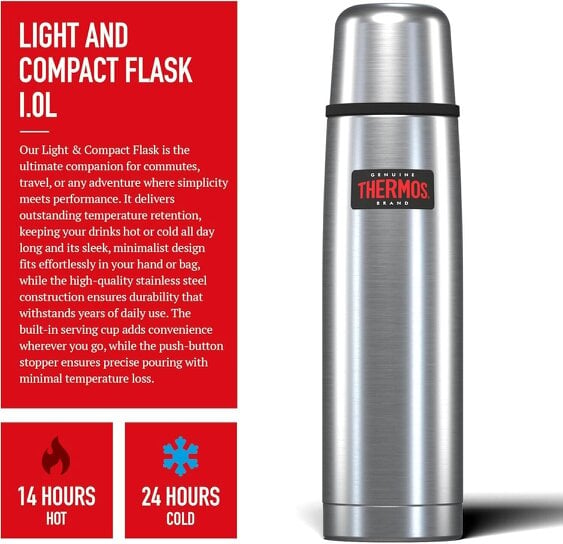 Thermos Light & Compact Stainless Steel Vacuum Flask 1L