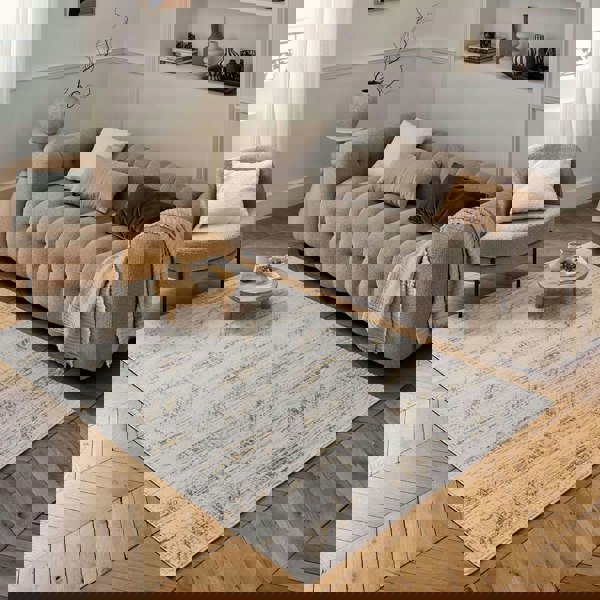 abstract rug, gold-cream colours, anti-allergic, and non-static properties