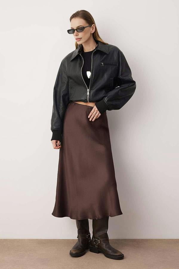 WOVCOR Woven Midi Satin Skirt