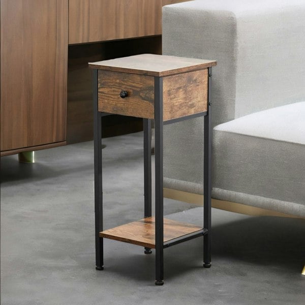 Rafaelo Mobilia Industrial Narrow Bedside Table With Drawer