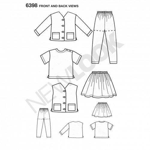 New Look Sewing Pattern 6398, Waistcoats, Jackets, Trousers, Shorts, Skirts, Tops for Kids, Ages: 2-3-4-5-6-7 - Easy
