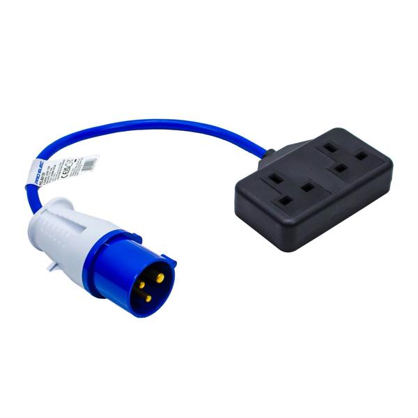 Equip2clean 16A to Twin 13A Fly Lead -  35cm Heavy-Duty - 1.5mm² Cable