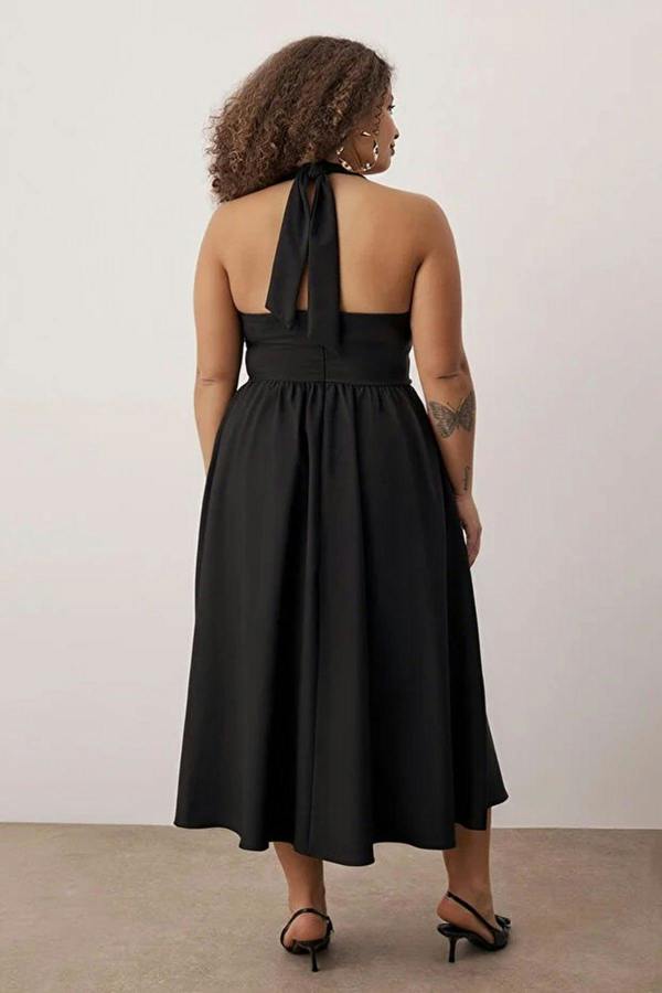 WOVCOR Square Neck Skater Midi Finike Woven Plus Size Dress