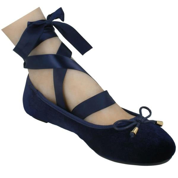 Spot On Ladies Spot On Tie Up Leg Ribbon Flat Ballerina Shoe F80273