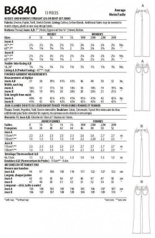 Butterick Sewing Pattern 6840, Trousers for Women, B5 (8-10-12-14-16) - Intermediate