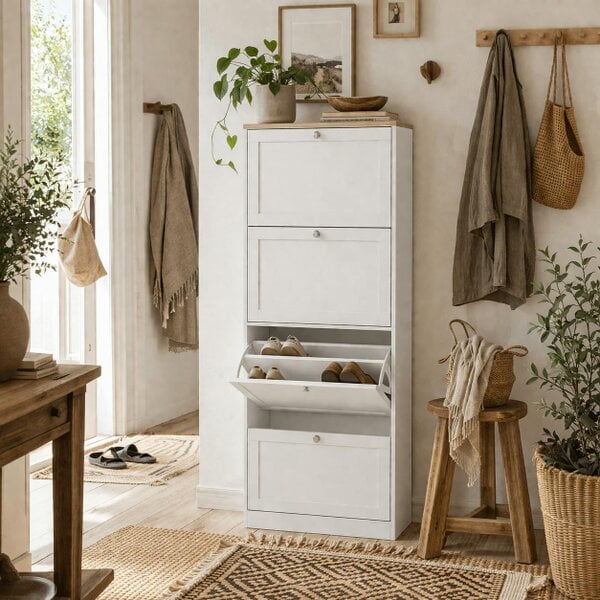 Wyld Haus Fiyofa Wooden White Compact 4 Drawer Shoe Storage Cabinet