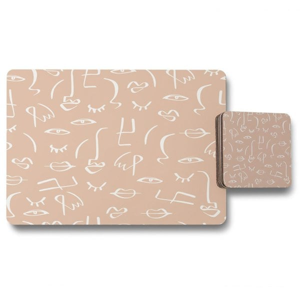 Benjamin Tate Design line drawing abstract faces (Placemat & Coaster Set)