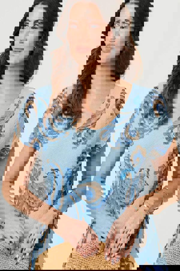 Blue | Floral Print Layered Knee Length Dress