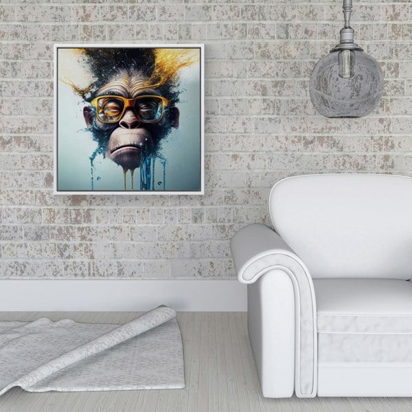 Warren Reed Monkey Splash Art Framed Canvas