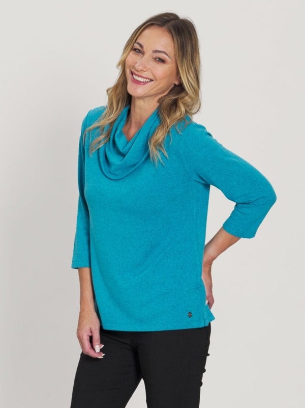PennyPlain Cowl Neck Top- Aqua