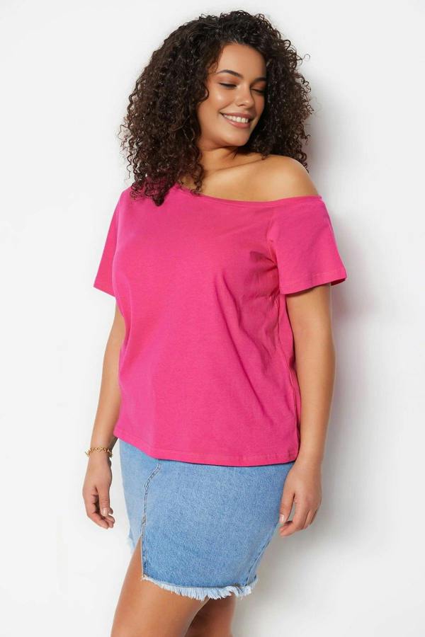 WOVCOR Off-Shoulder Detail 100% Cotton Knitted Blouse