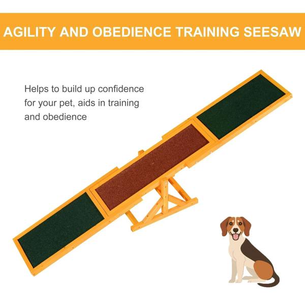 Agility and obedience training seesaw: wooden base with green and brown textured pads